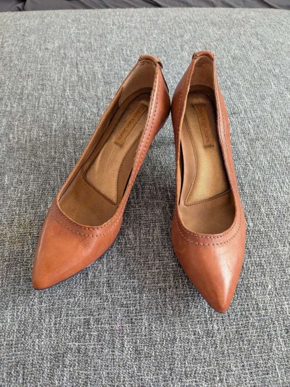 Calvin Klein Jeans Kaleigh Brown Leather Kitten Heel